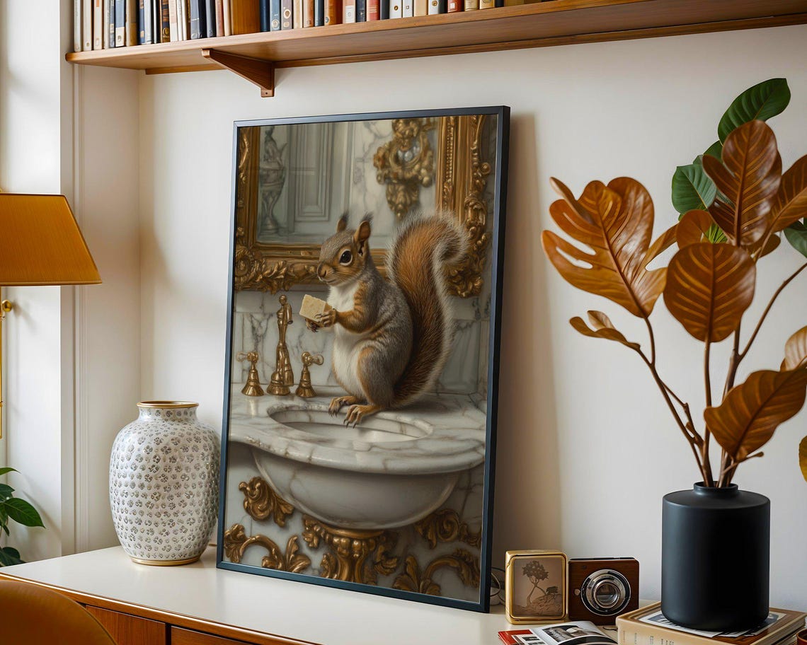 Squirrel Holding Soap on a Marble Sink Ornate Bathroom Wall Poster - Image 4