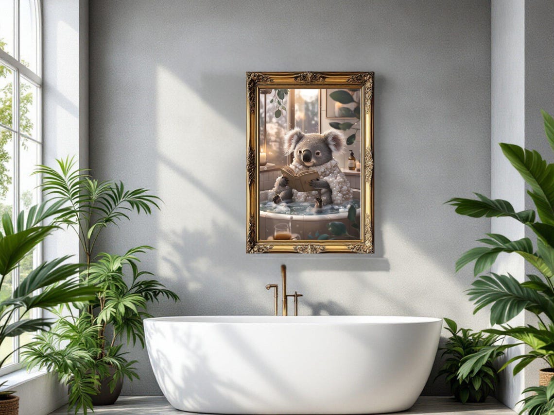 Koala Reading a Book While Relaxing in a Cozy Bubble Bath Poster - Image 3