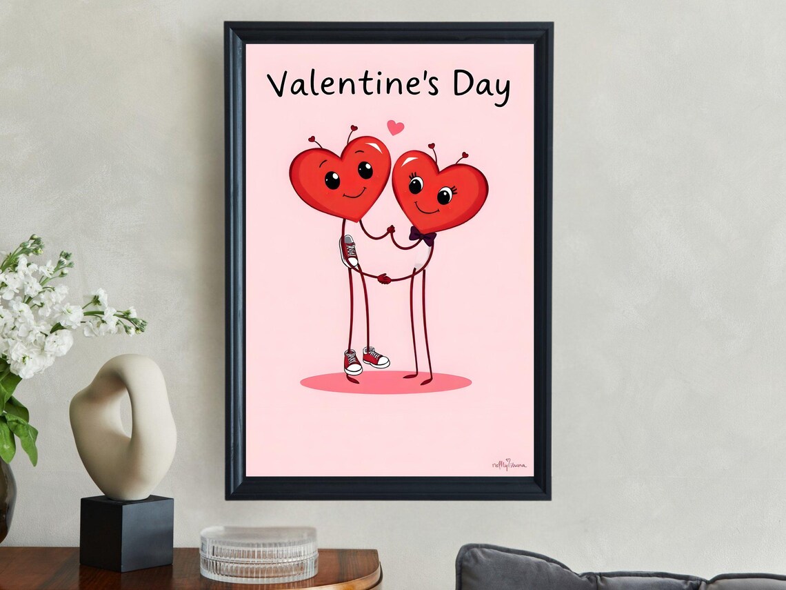 Valentines Day Cute Cartoon Heart Couple Love Illustration Poster