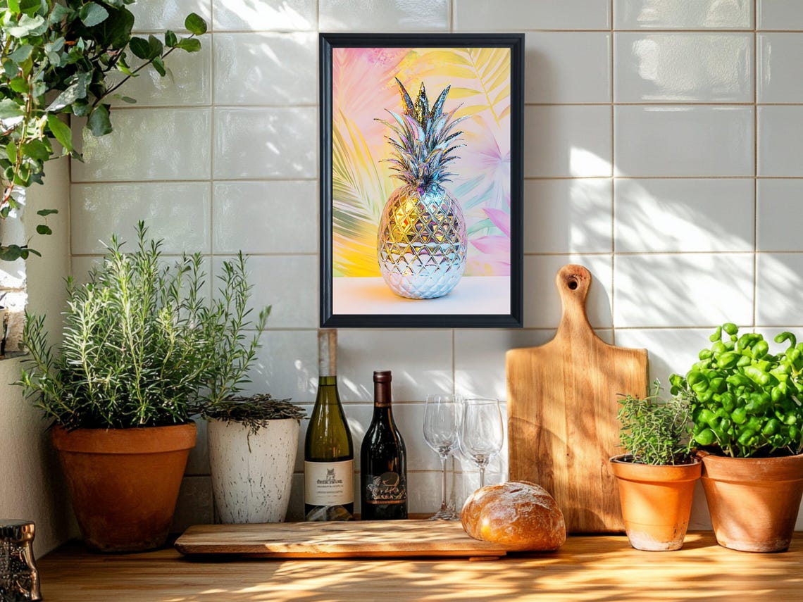 Iridescent Crystal Pineapple Pastel Tropical Decor Art Print - Image 2