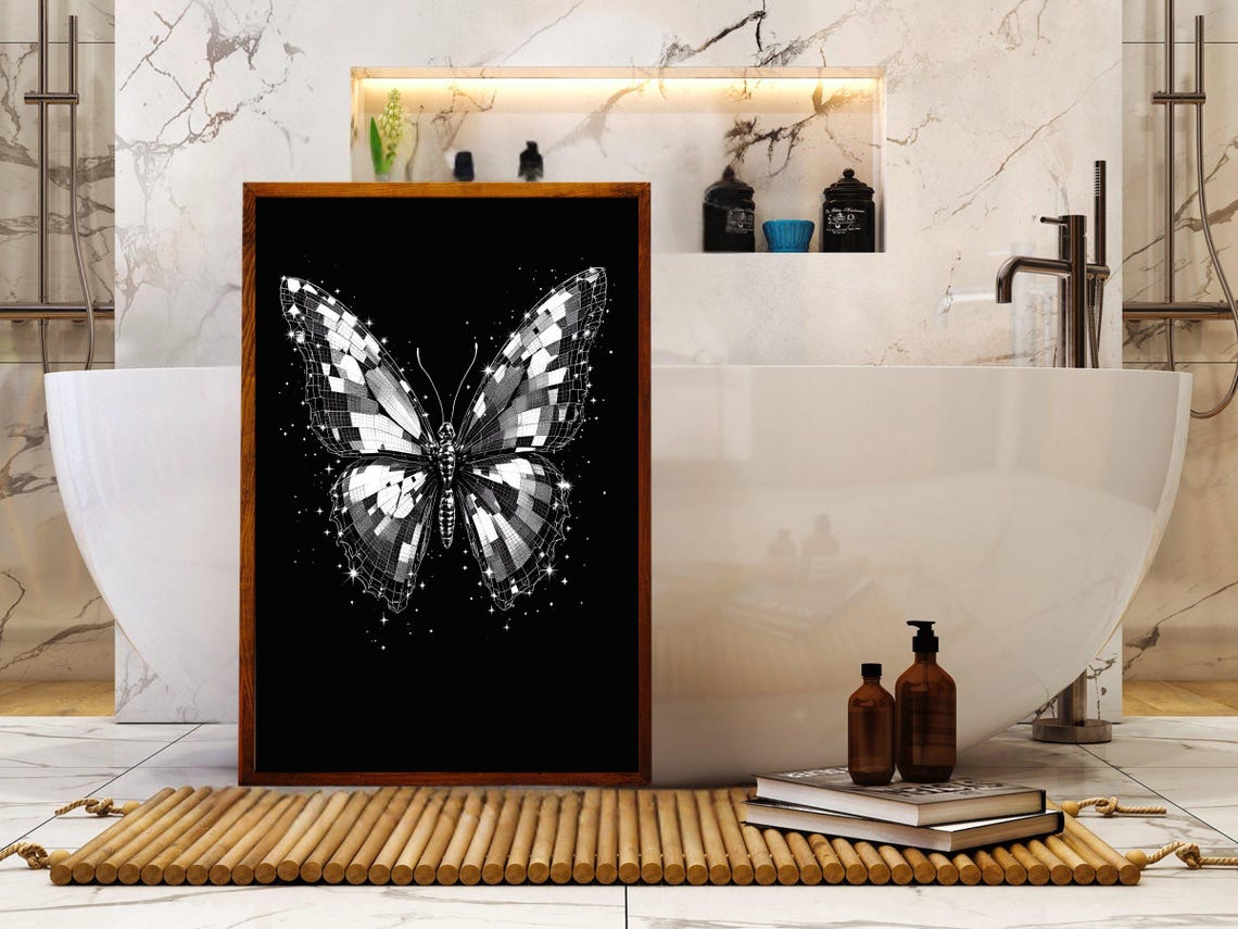 Butterfly Wall Art Monochrome Butterfly Art Black And White Butterfly Print Sparkling Butterfly Decor Nature Inspired Art - Image 4