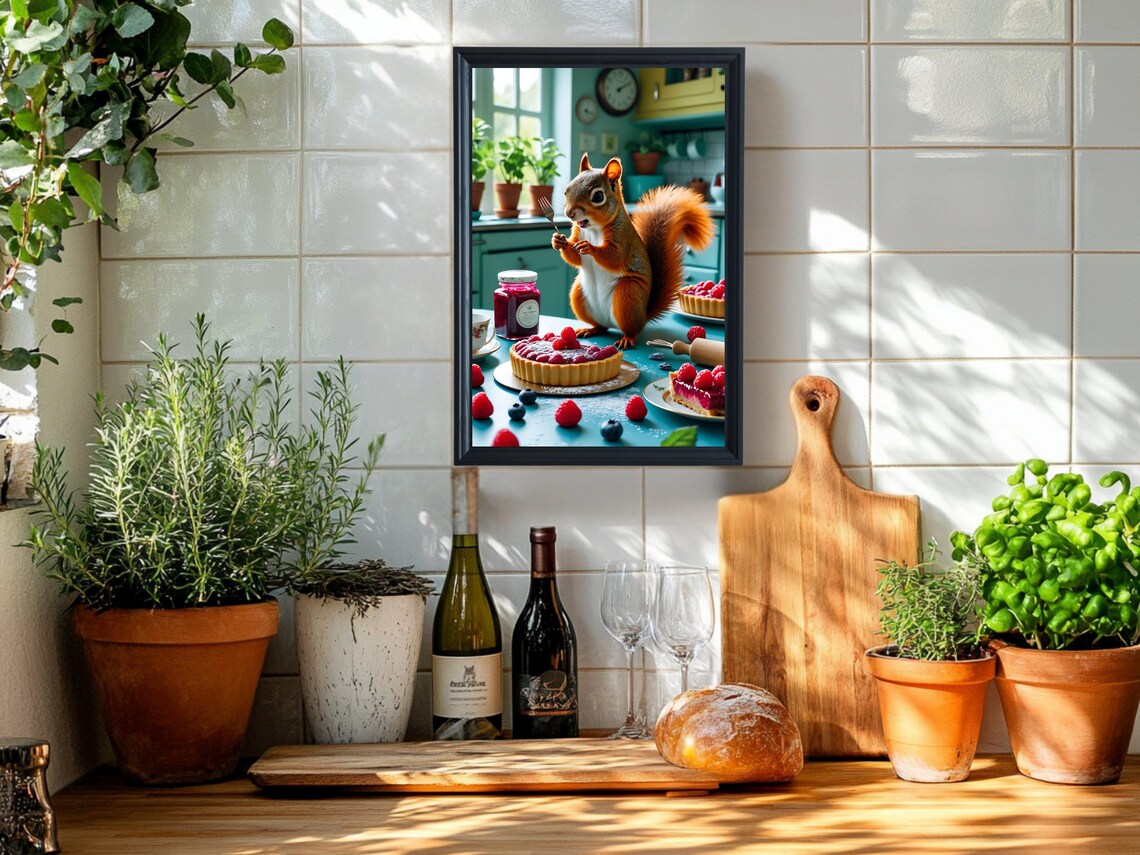 Squirrel Eating Berry Tart Cute Kitchen Animal Humor Fun Poster - Image 2