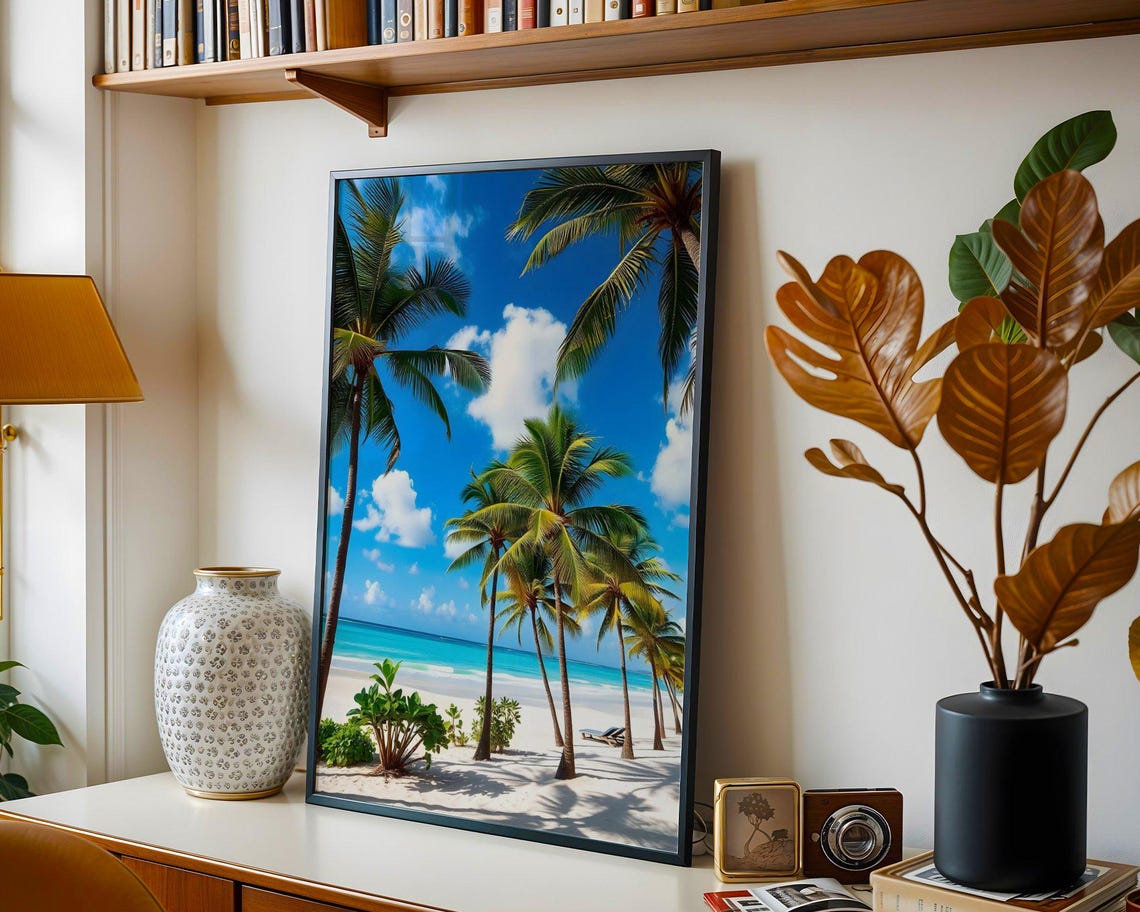 Tall Palm Trees on Pristine Tropical Beach with Turquoise Sea Poster - Image 3
