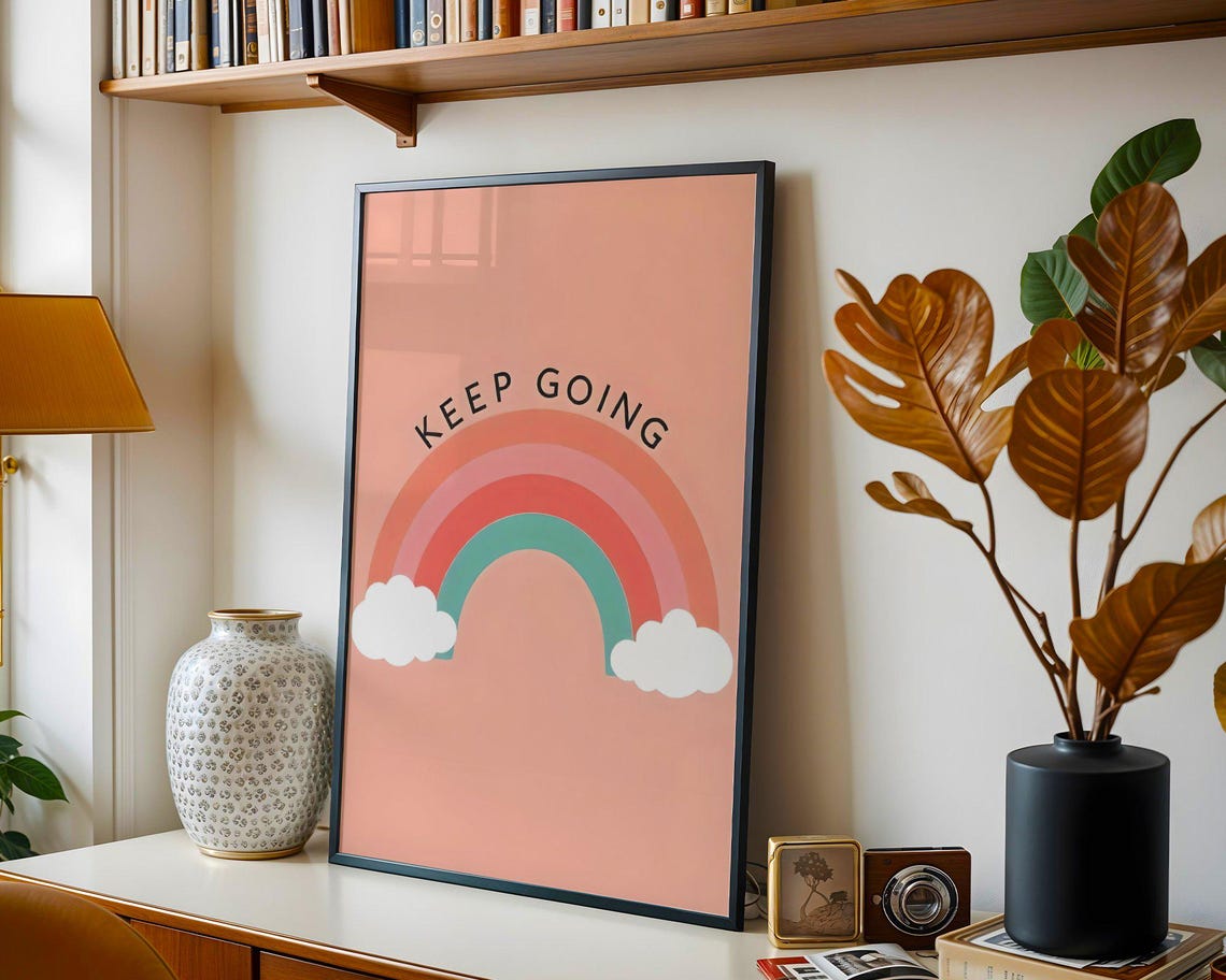 Keep Going Coral Rainbow Arch on Peach Background Quote Poster - Image 5