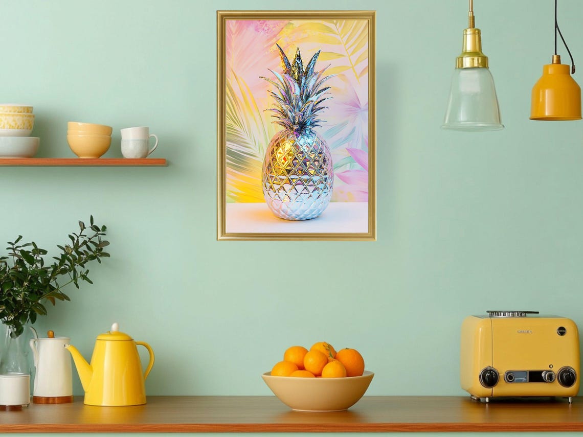 Iridescent Crystal Pineapple Pastel Tropical Decor Art Print - Image 3