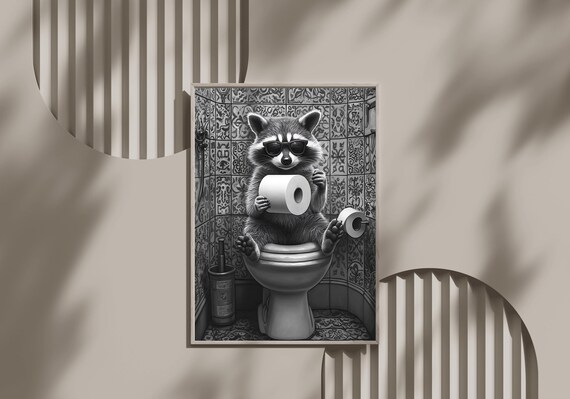 Raccoon Wearing Sunglasses On A Toilet Holding Toilet Paper Poster