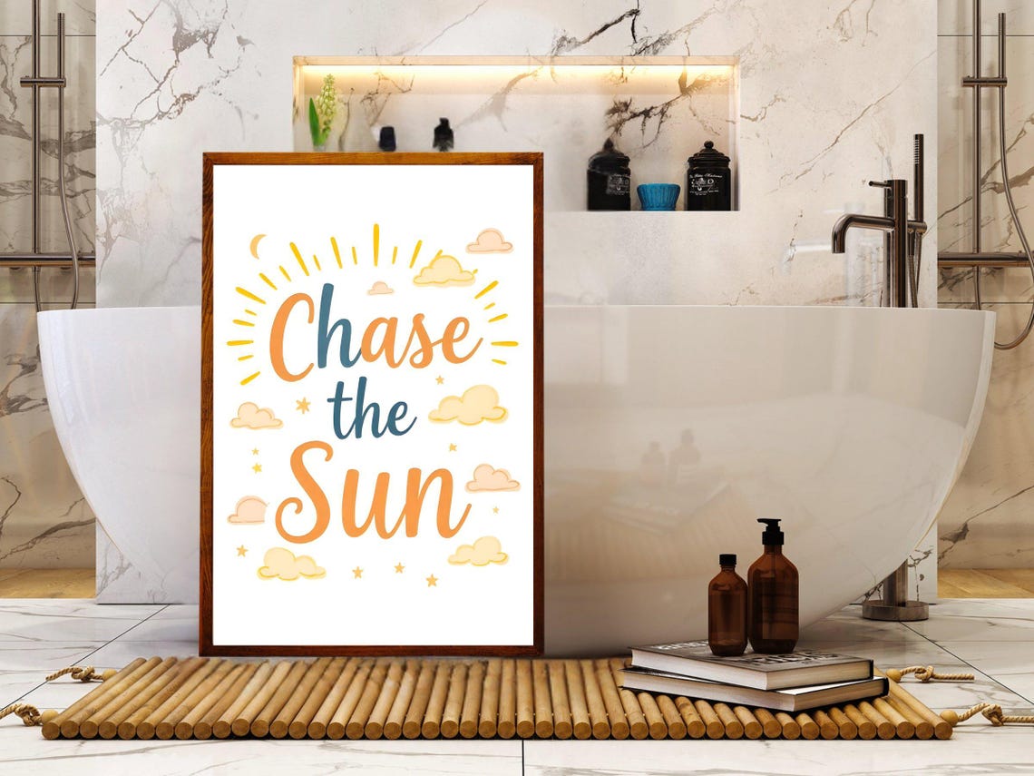 Chase the Sun Orange Navy Hand Lettered Sunshine Quote Poster - Image 2