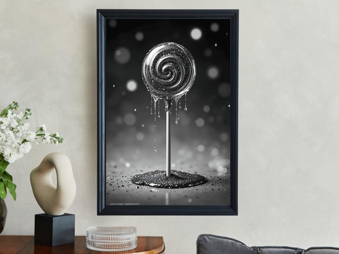 Melting Black Glitter Lollipop Swirl Dark Candy Sweet Art Poster