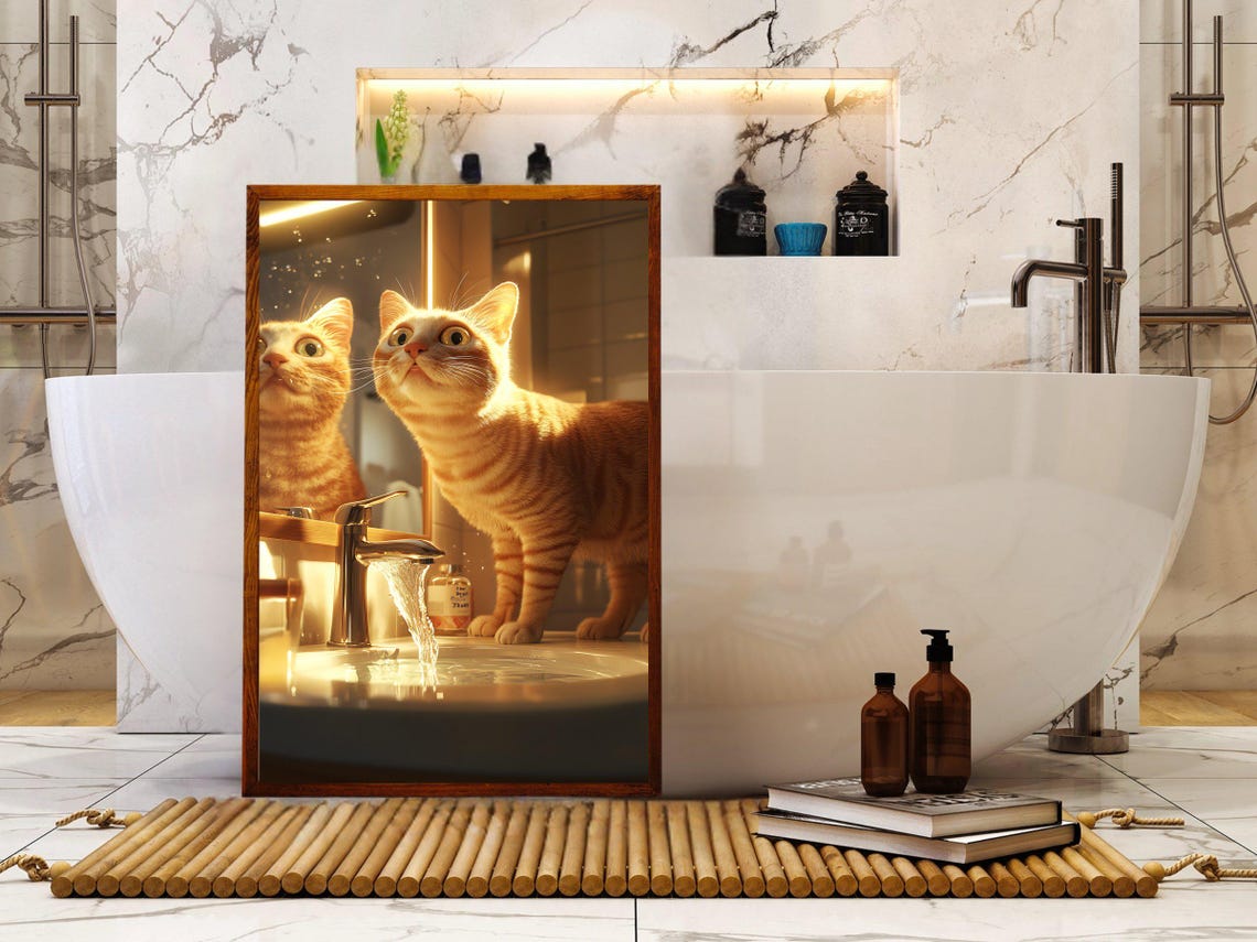 Curious Ginger Tabby Cat Watching Water Run From the Faucet Poster - Image 5