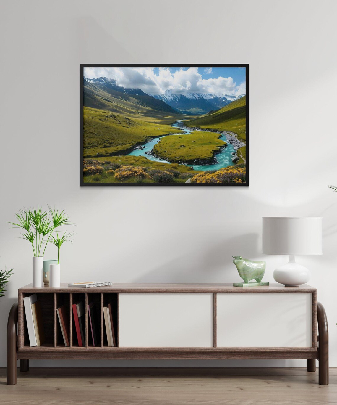 Turquoise River Winding Through a Golden Green Mountain Valley Poster - Image 3