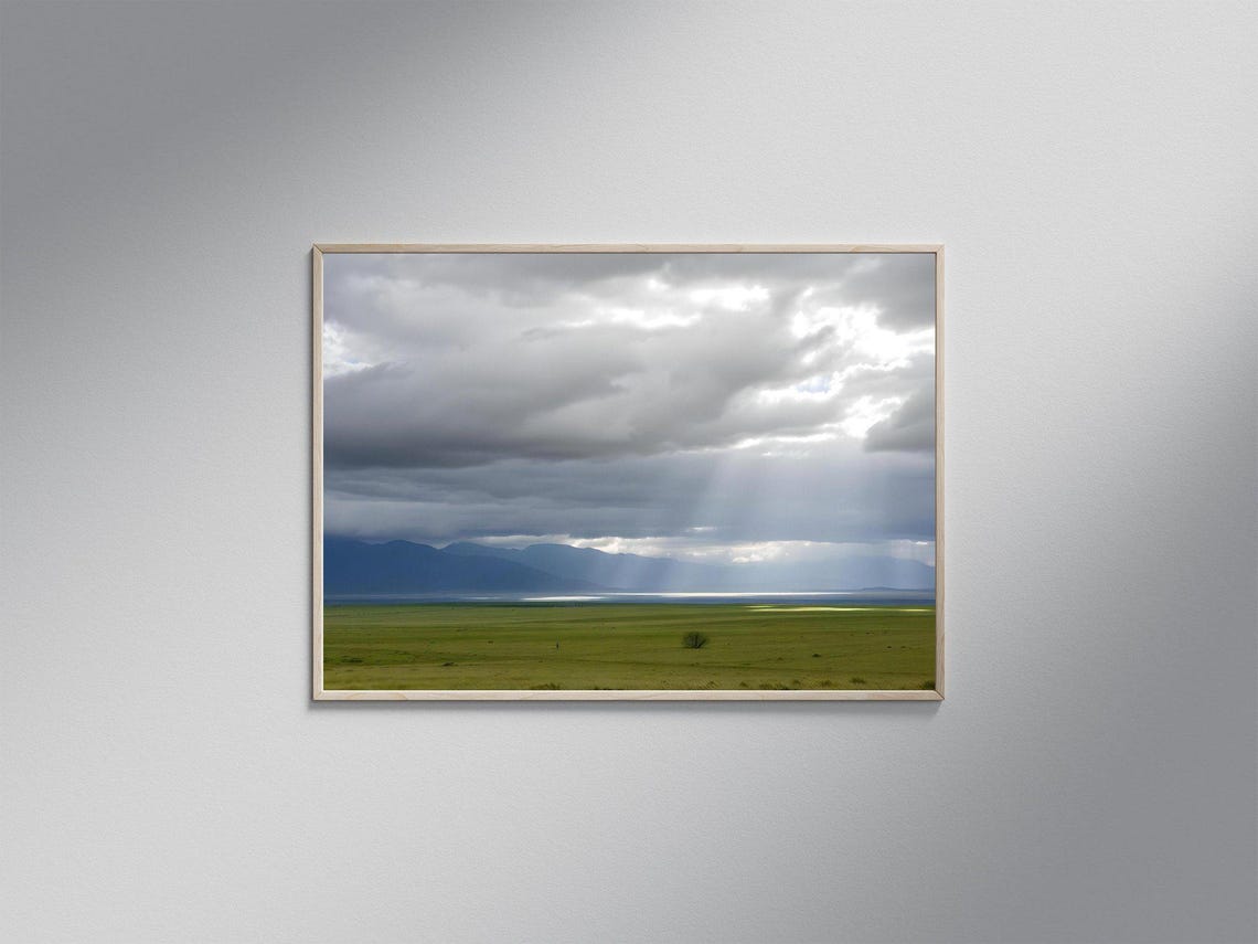 Storm Clouds And Sunbeams Over Wide Green Plains Nature Poster