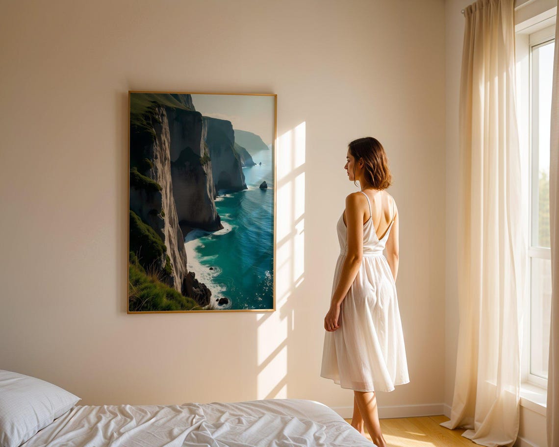 White Chalk Cliffs Coastline Above Turquoise Sea Water Poster - Image 4