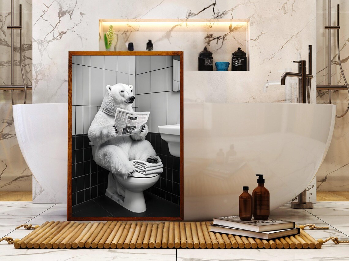 Polar Bear Sitting on the Toilet Reading the Morning Newspaper Poster - Image 5