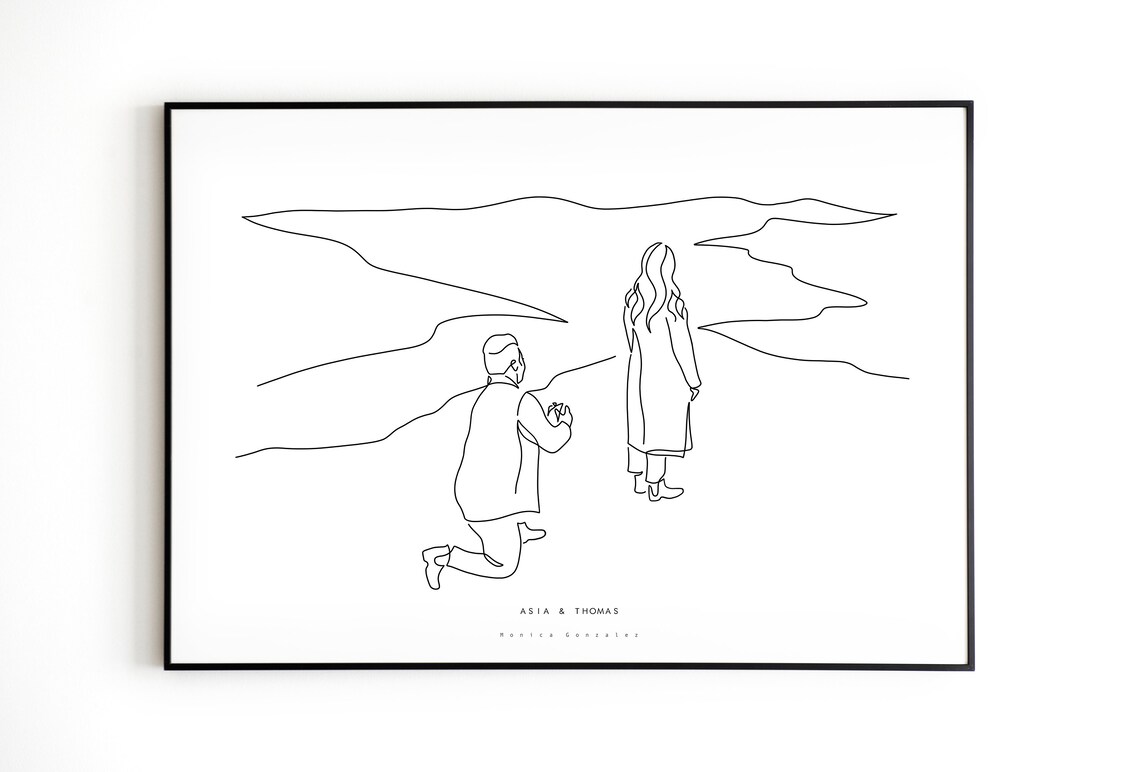 Couple Engagement Custom Portrait Line Drawing