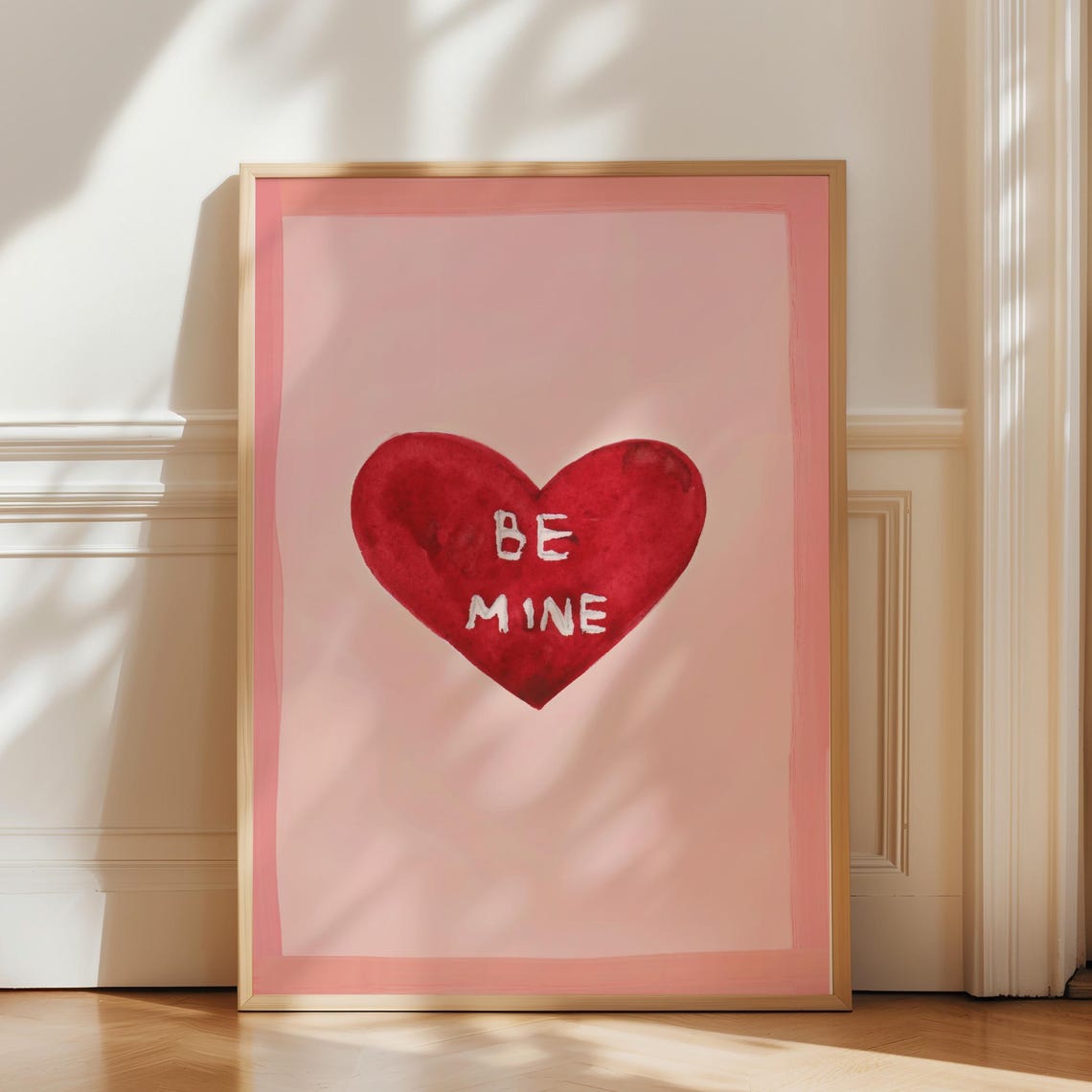 Be Mine Red Heart Love Poster Watercolor Valentine Pink Room Decor