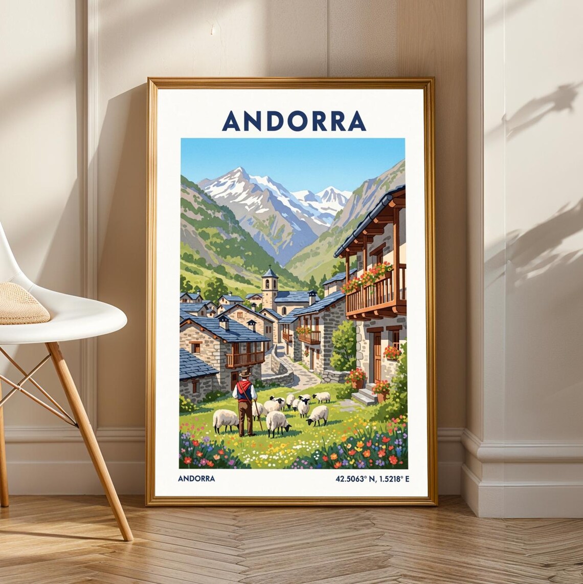 Andorra Pyrenees Shepherd And Sheep Mountain Village Travel Poster