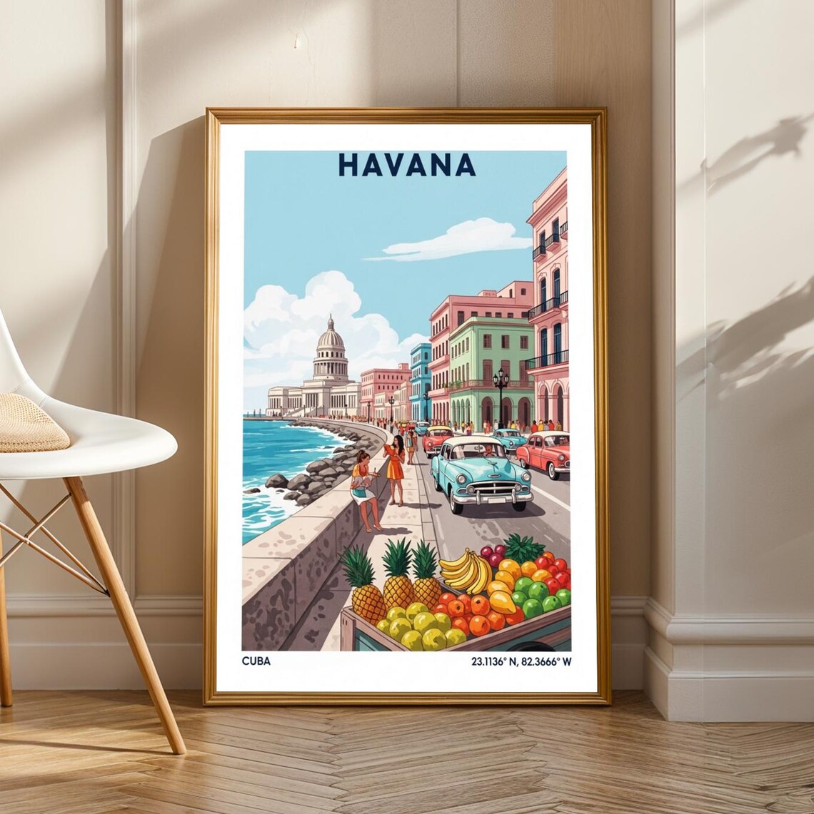Havana Vintage Cars Travel Poster, Retro Decor