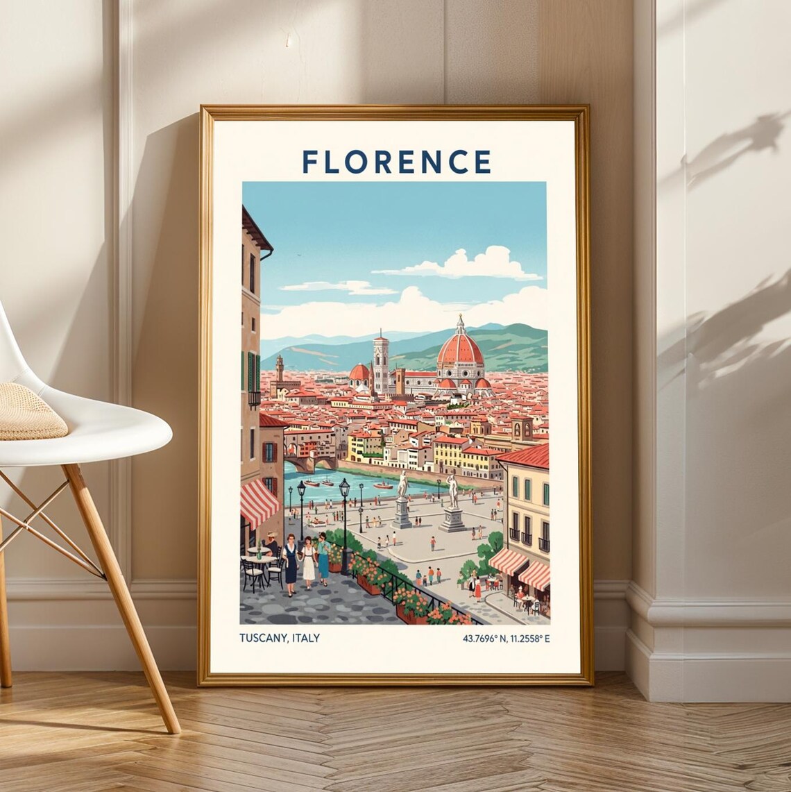 Florence Italy Duomo Cathedral and Arno River Vintage Travel Poster