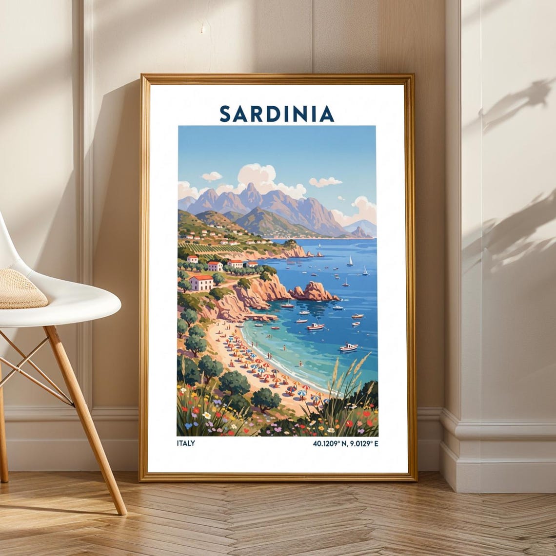Sardinia Italian Coastline Mediterranean Beach Vintage Travel Poster