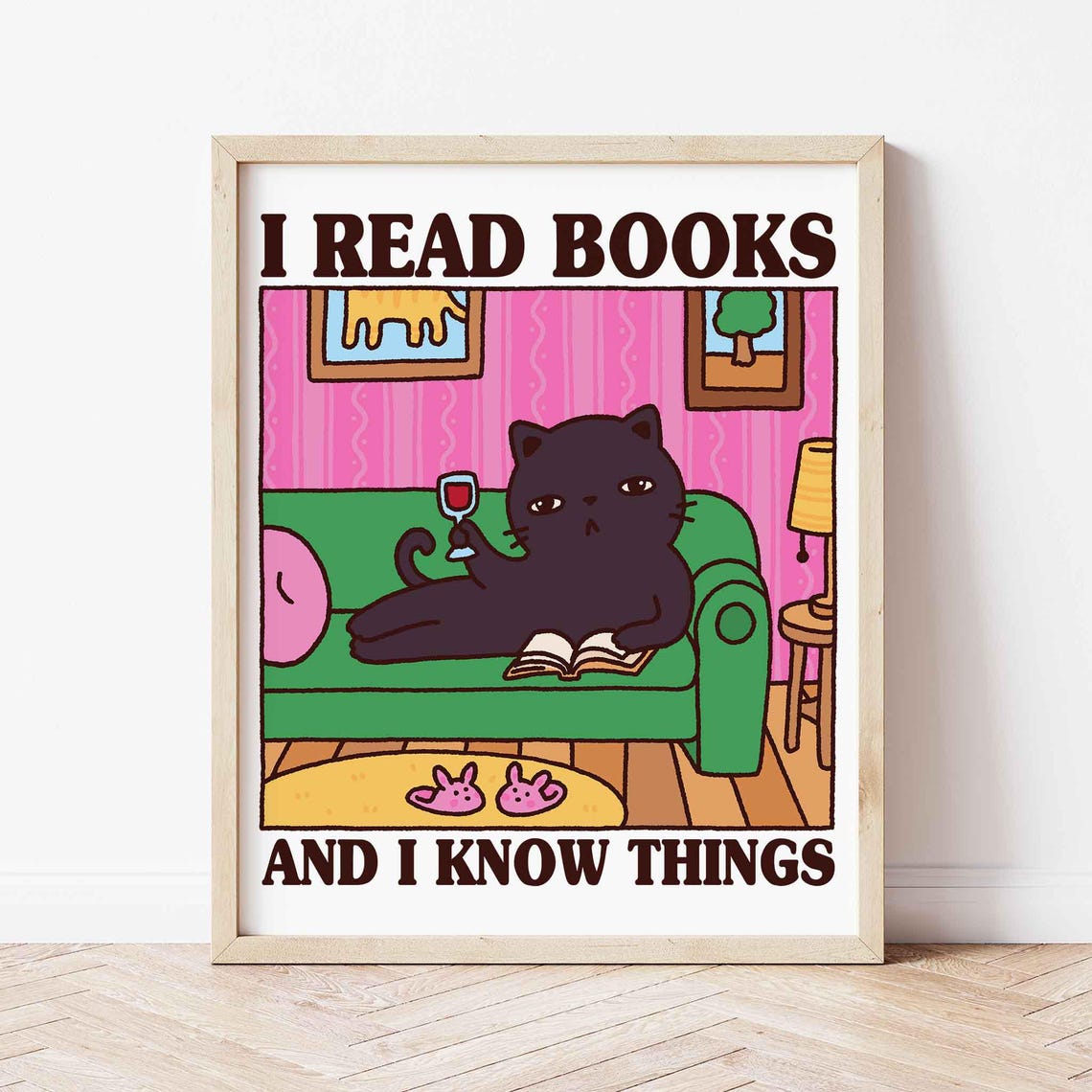 I Read Books Black Cat Poster on White Wall Funny Bookworm Gift
