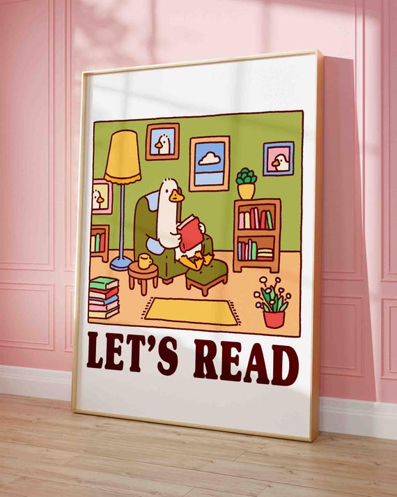 Silly Goose Reads A Book Funny Cute Childrens Room Art Trendy Print Kawai Farm Animal Poster Lets Read Shipped Wall