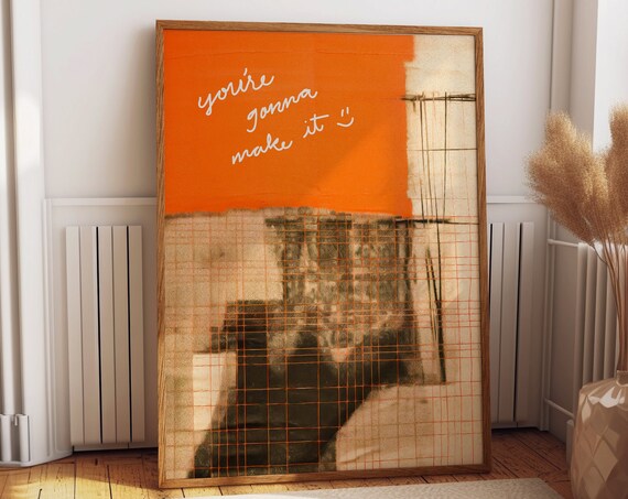 Encouragement Quote Wall Art Inspirational Orange Themed Poster Positive Mindset Home And Office Room Decor