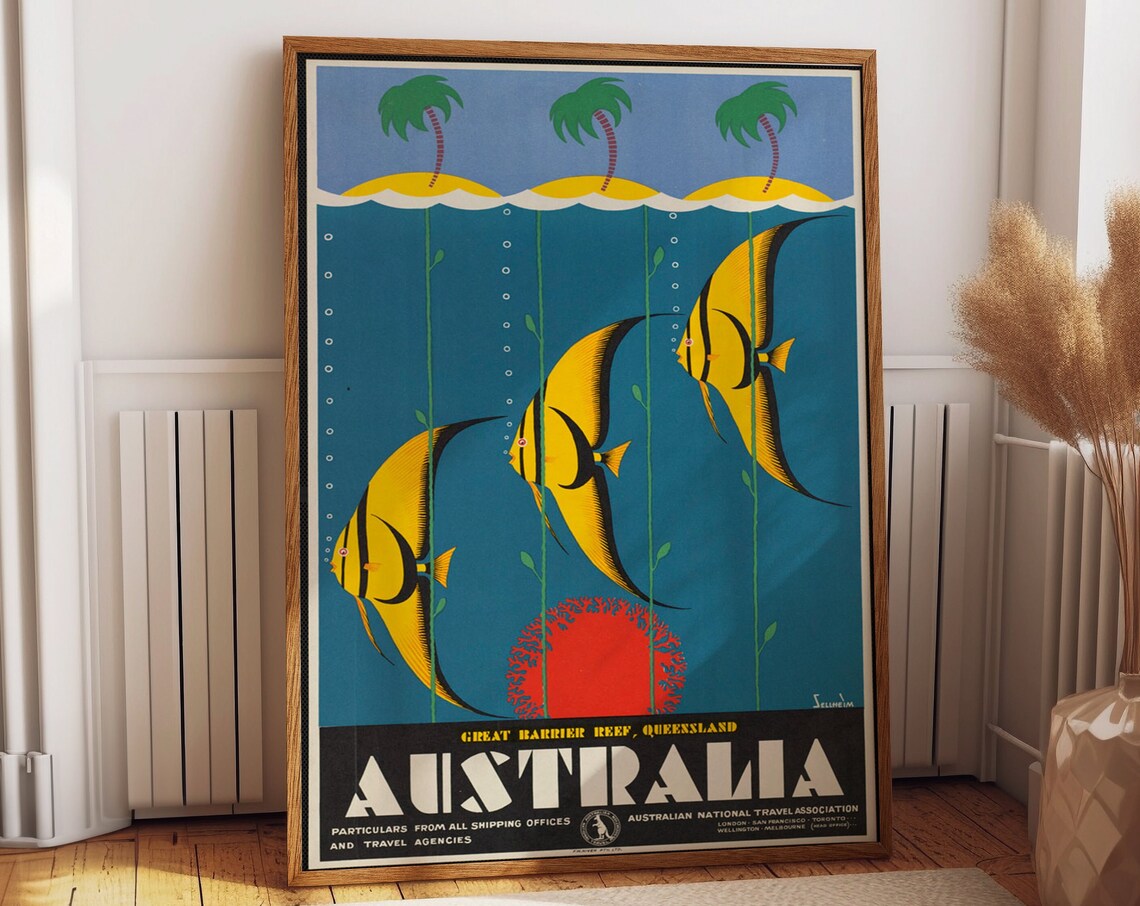 Great Barrier Reef Travel Poster, Mid-Century Style