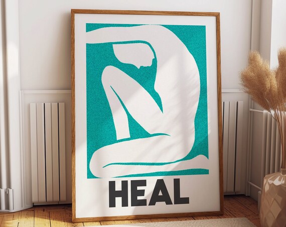 Heal Matisse Style Abstract Figure Teal Inspirational Art Poster