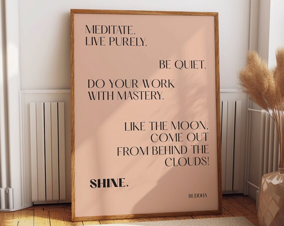 Buddha Meditate Live Purely Shine Inspirational Quote Pink Wall Poster