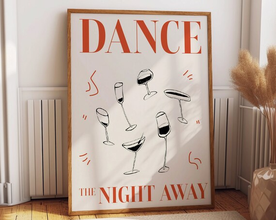 Dance the Night Away Cocktail Glasses Minimalist Party Wall Art