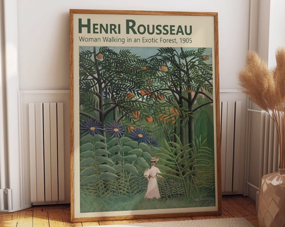 Green Lush Jungle Painting Henri Rousseau A Woman Walking In An Exotic Forest