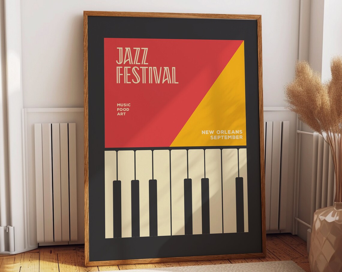 Colorful Piano Jazz Festival Poster, Music Room Art Print