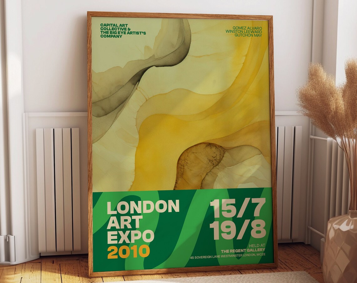 Green And Yellow Abstract Watercolor Design By Capital Art Collective London Art Expo 2010 Event Poster Contemporary Art Gallery Print