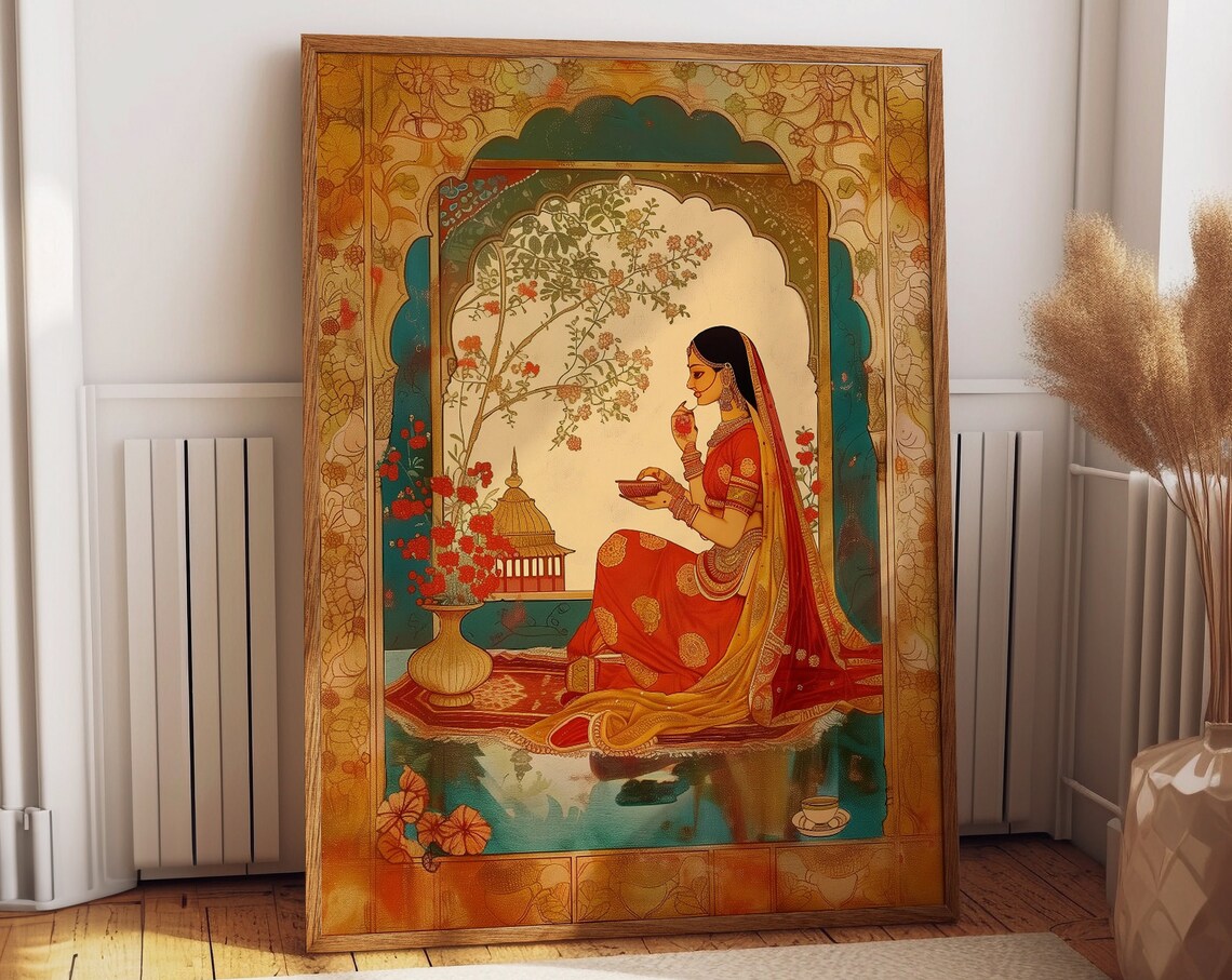 Indian Woman Pichwai Art Print, Cultural Decor