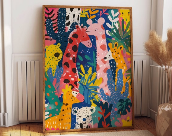 Colorful Animals Art Poster Abstract Jungle Artwork Matisse Inspired Poster Or Print