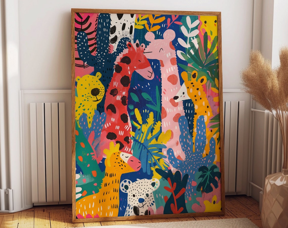 Colorful Animals Art Poster Abstract Jungle Artwork Matisse Inspired Poster Or Print