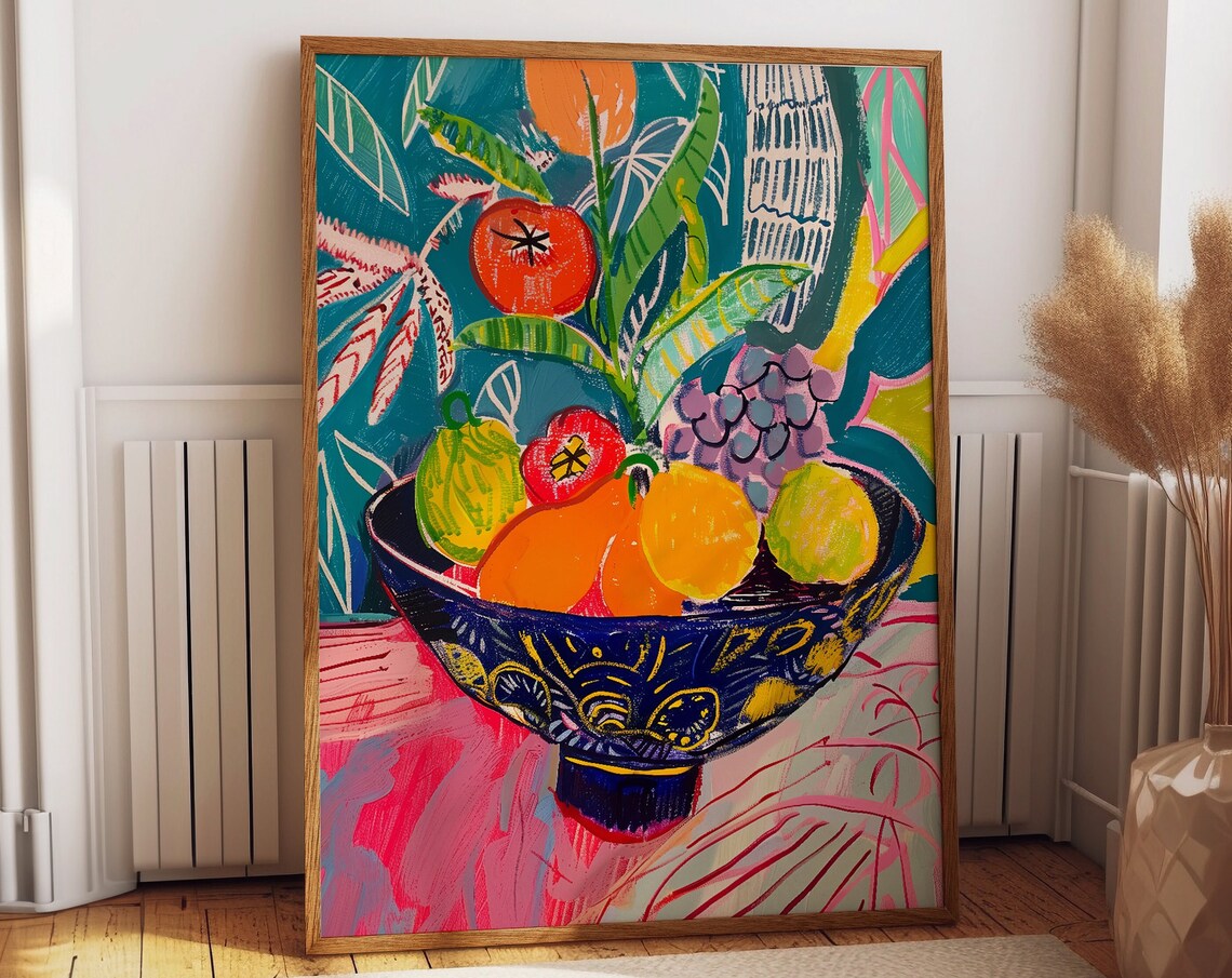 Matisse-Inspired Tropical Fruit Bowl Art Print
