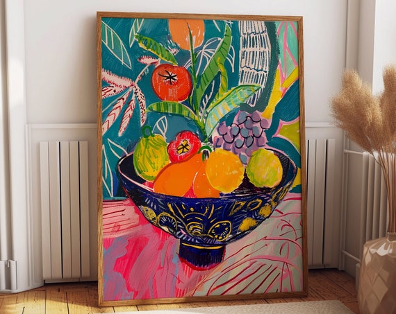 Matisse-Inspired Tropical Fruit Bowl Art Print