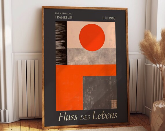 Abstract Orange Retro Wall Art Flow Of Life Mindfulness Decor 1988 Frankfurt Germany Exhibition Poster