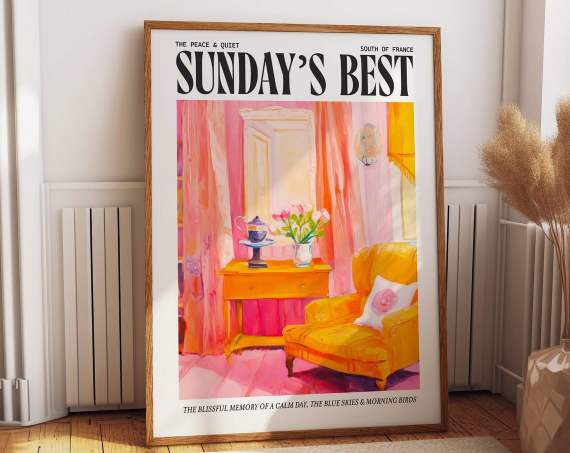 Vibrant Living Room Art Poster Tranquil Interior With Pink Hues And Sunlight Wall Decor Sundays Best In The South Of France Wall Art
