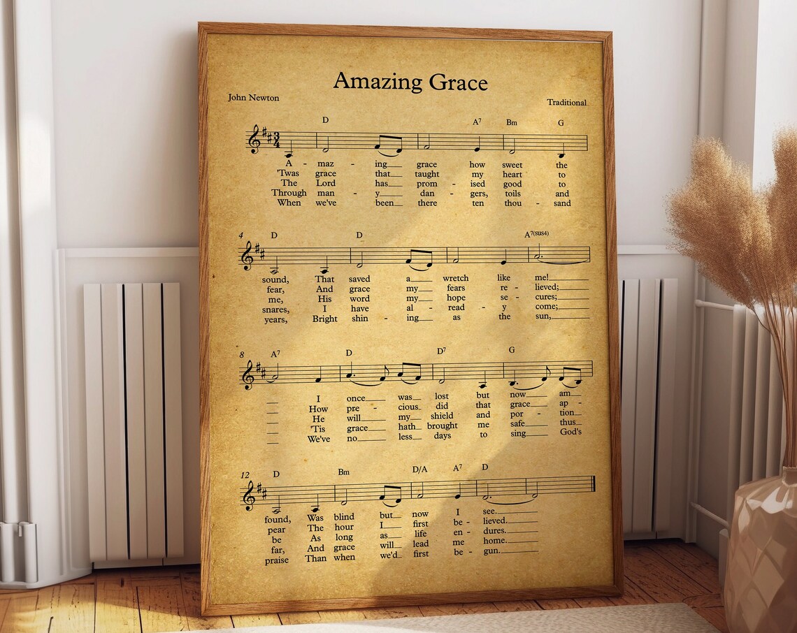 Amazing Grace Sheet Music Poster, John Newton Hymn