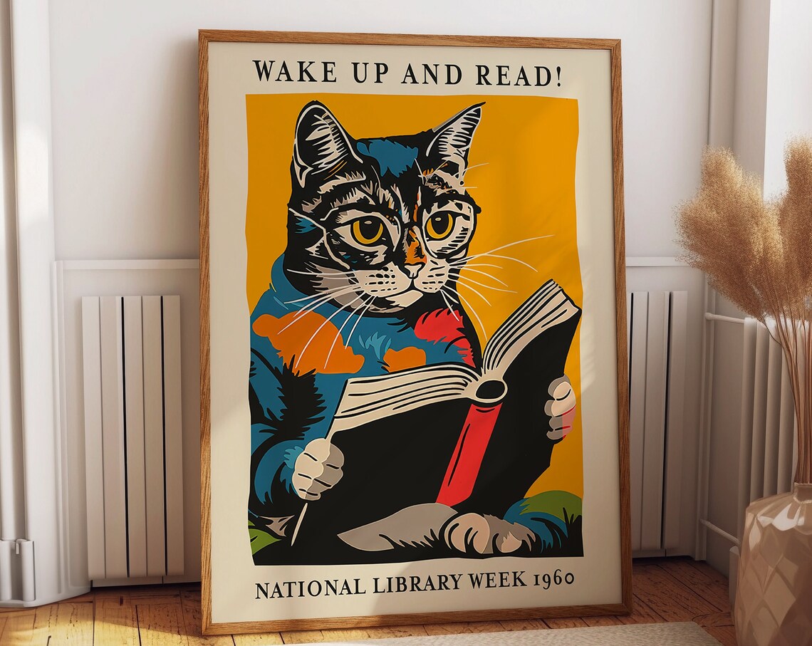 Cat Reading, National Library Week 1960 Poster