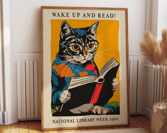 Cat Reading, National Library Week 1960 Poster