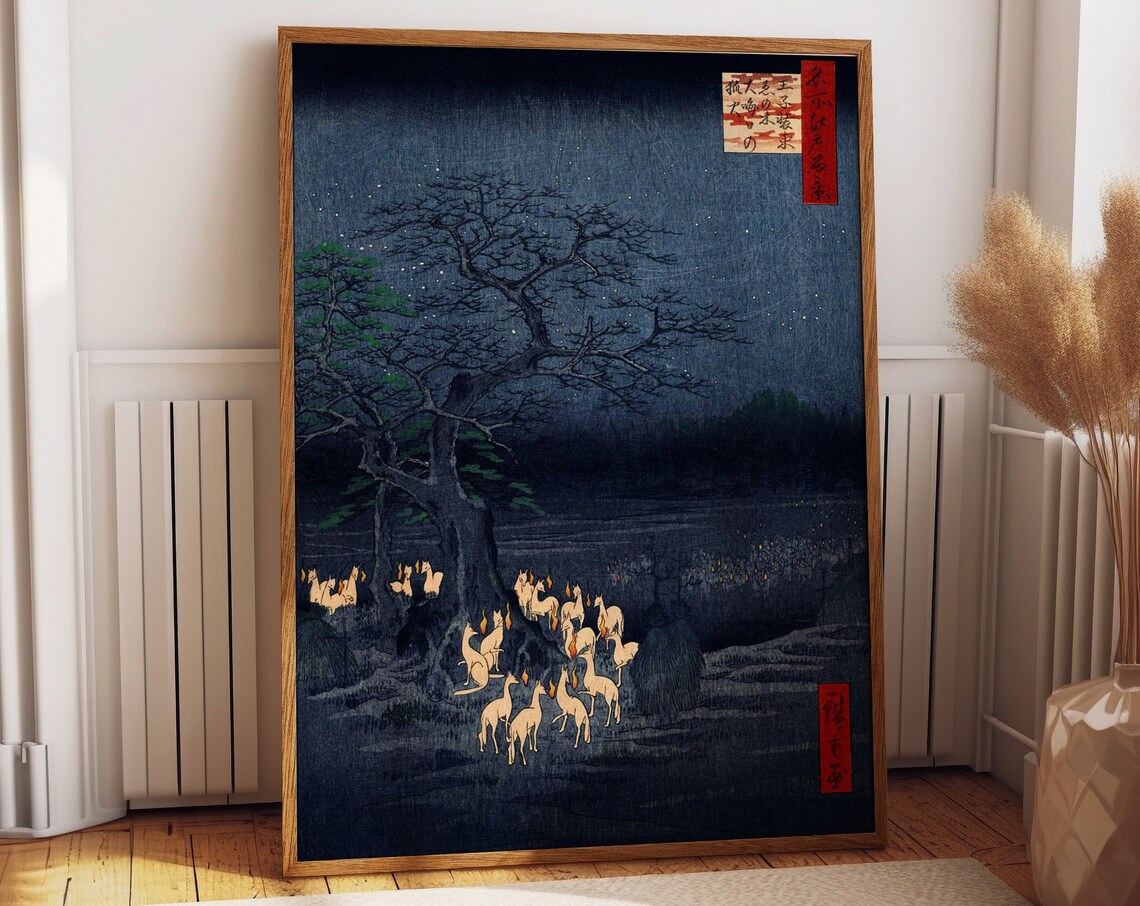 Foxfires At The Changing Tree, Hiroshige Ukiyo-e Poster