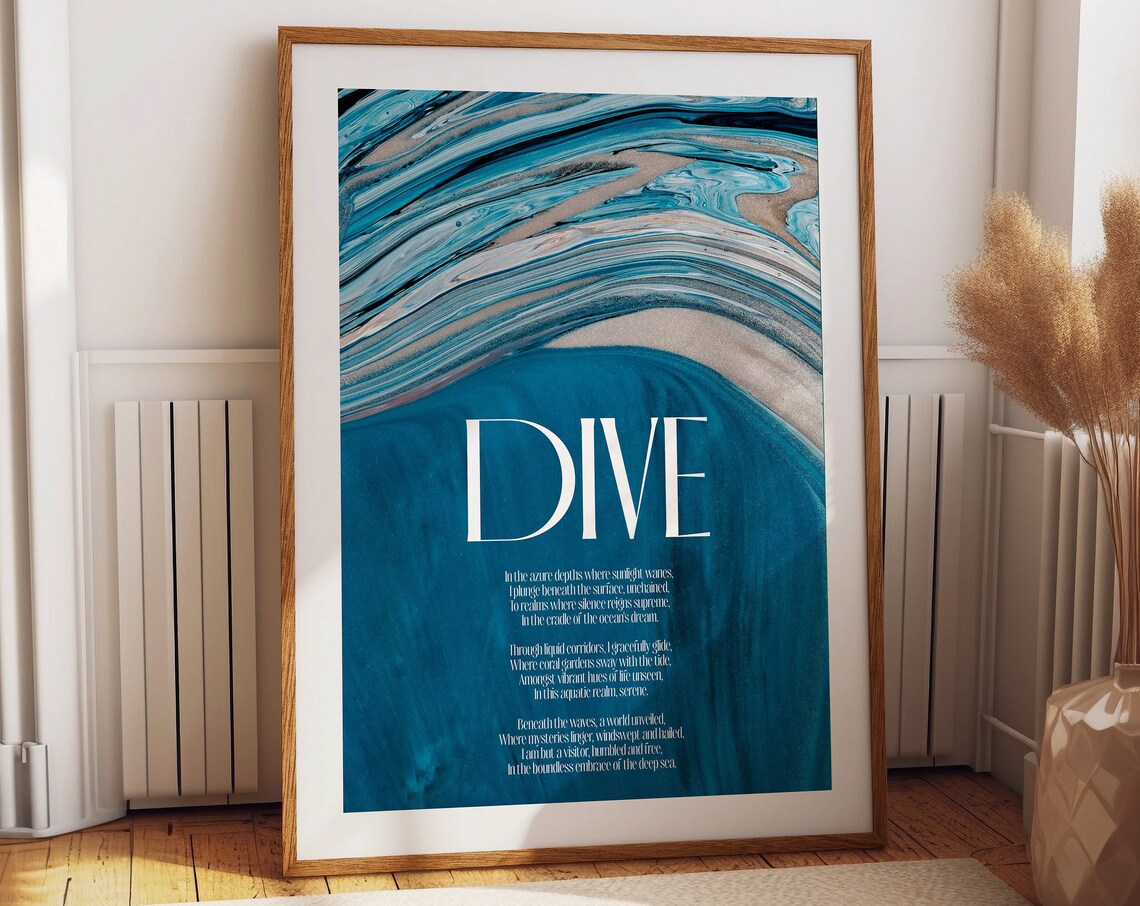 Dive Abstract Ocean Poster, Coastal Decor