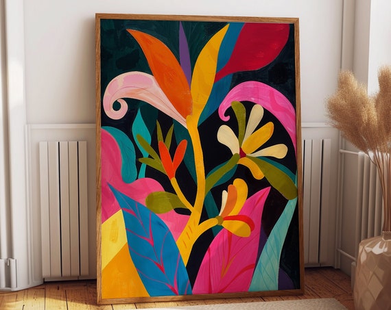 Bold Floral Art Poster Matisse Inspired Colorful Flower Botanical Wall Decor Ladies Office And Bedroom Decor Poster Or Print