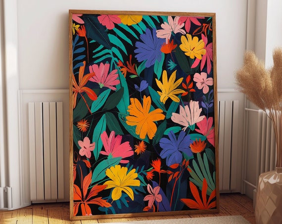 Colorful Floral Art Poster Matisse Inspired Bold Color Flowers Wall Art Ladies Office And Bedroom Decor Poster Or Print