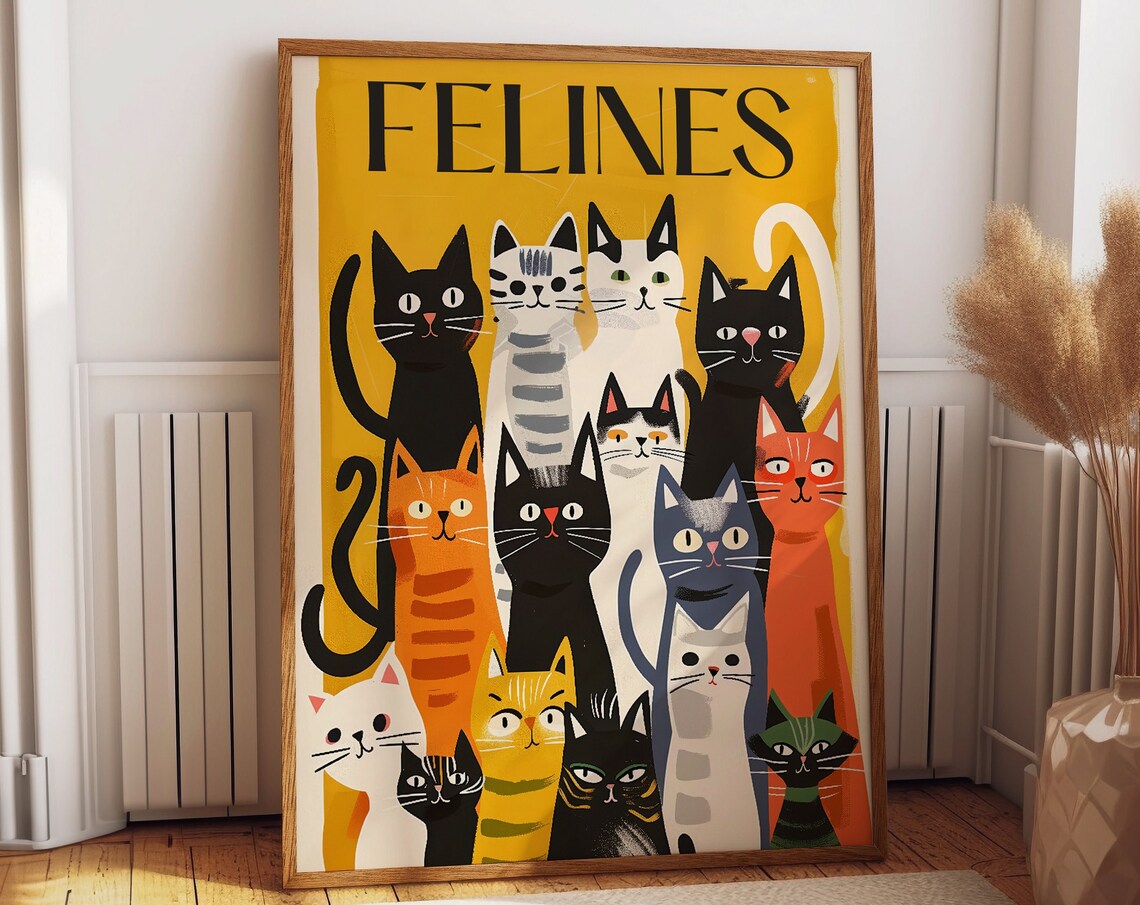 Matisse-Inspired Colorful Cat Modern Poster Print
