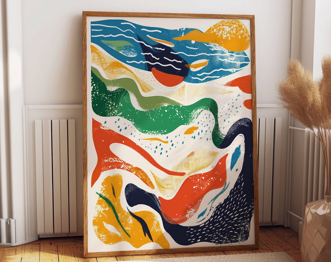 Abstract Ocean Waves, Matisse Inspired Nautical Art Print