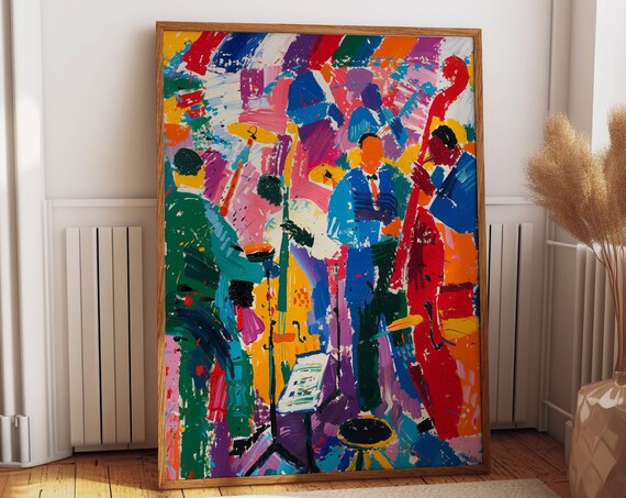 Abstract Jazz Band Painting Vibrant Expressionist Musician Poster